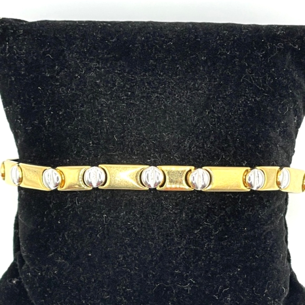 Joan Rivers Signed Two Tone Nail Head Tennis Style Bracelet 7 1/4"